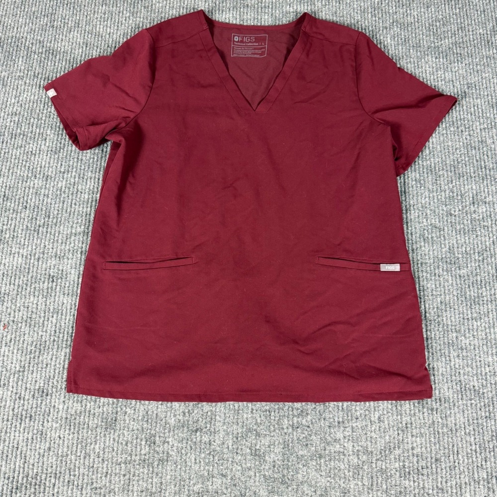 FIGS Technical Collection Womens Scrub Set Maroon Burgundy V-Neck Cargo Large